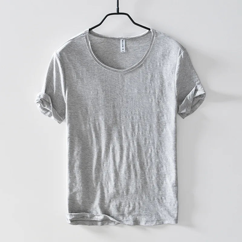 Mens Lightweight Breathable Slim-fit O-Neck Casual T-shirt Light Gray